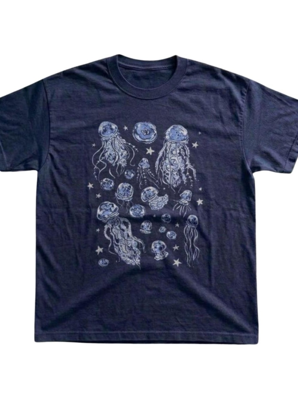 Gildan Navy Short Sleeve Tee with White Jellyfish Graphic